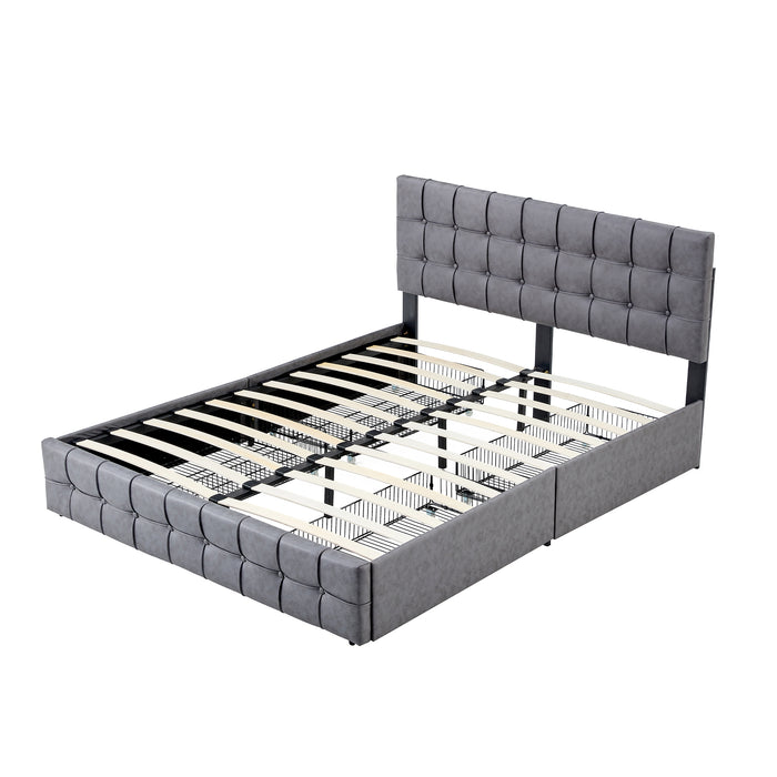 Hot Sale Queen Size Dark Grey Upholstered Platform Bed Frame  with Storage Drawers