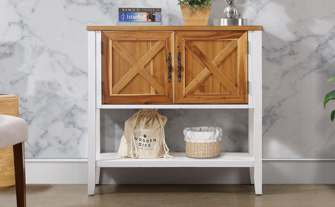 Farmhouse Wood Buffet Console Table - Antique White + Natural Acacia