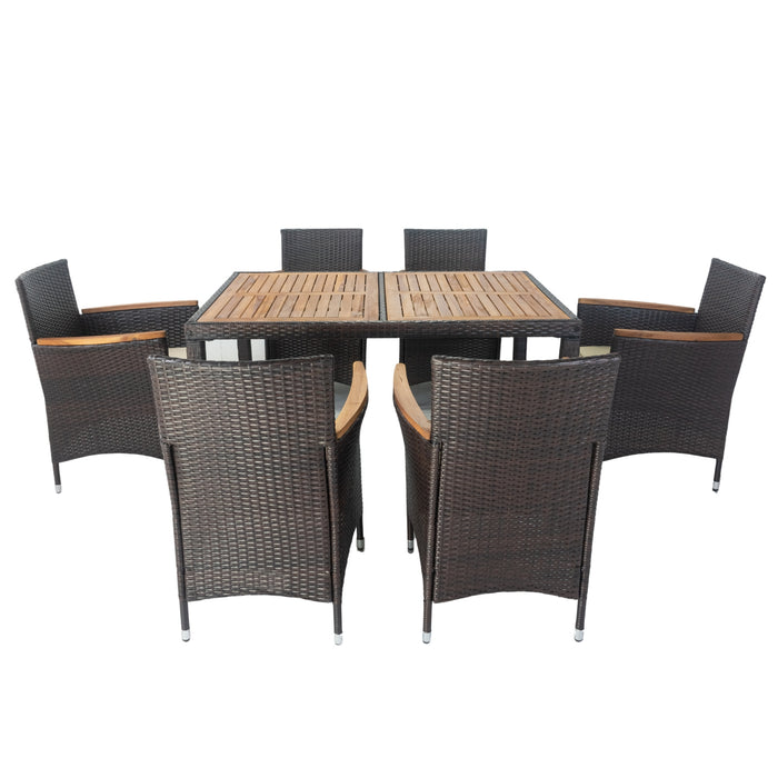 7 piece Outdoor Patio Wicker Dining Set (Brown)