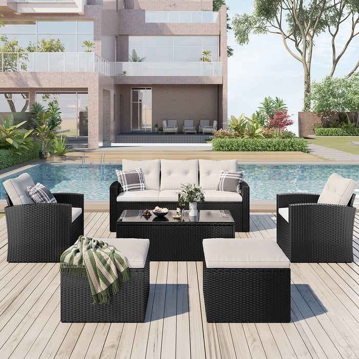 6-piece All-Weather Wicker PE rattan Patio - (Beige cushion)