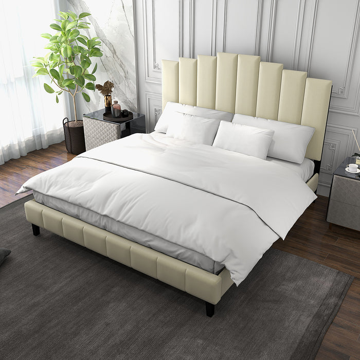 King Size Tufted Upholstered Platform Bed with Headboard and Footboard - Ivory