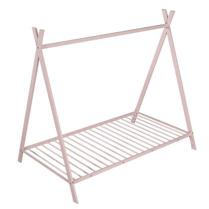 Tent Bed Frame Twin Size, Metal Floor, No Box Spring Needed Pink