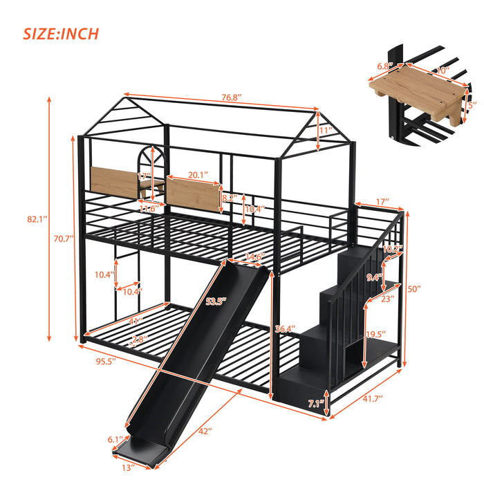 Twin Over Twin Metal House Bunk Bed - Black