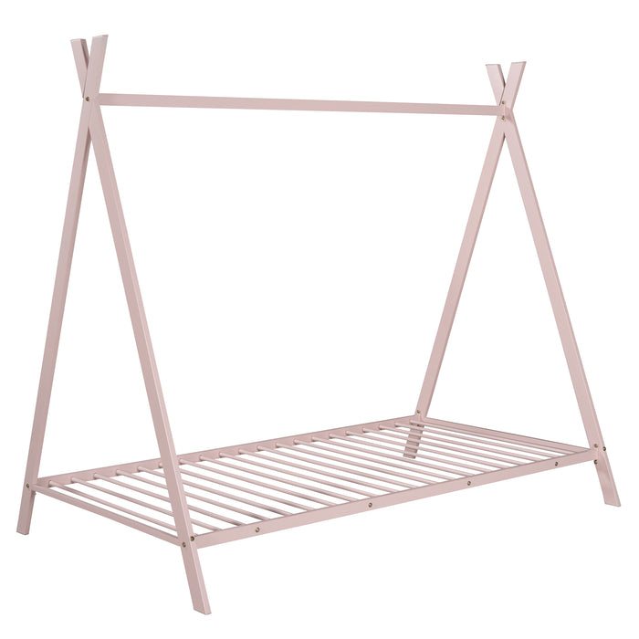 Tent Bed Frame Twin Size, Metal Floor, No Box Spring Needed Pink