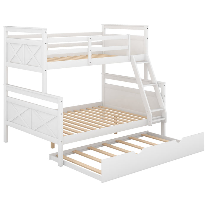 Twin over Full Bunk Bed with Ladder -  White