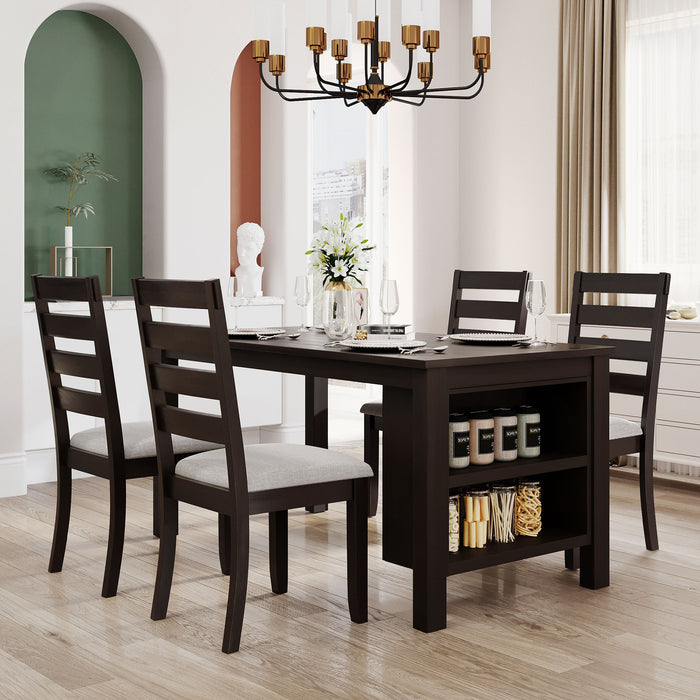 5-Piece Farmhouse Wood Dining Table Set - Espresso