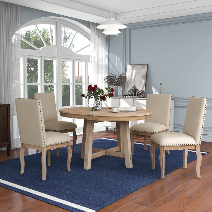 5-Piece Farmhouse Dining Table Set - Natural Wood Wash