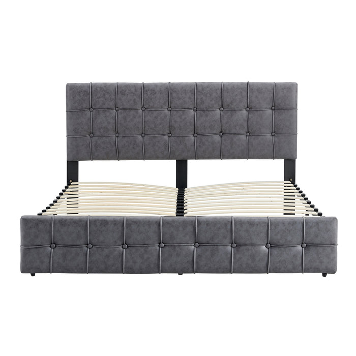 Queen Size Modern Upholstered Platform Bed with Adjustable Headboard, and Heavy Duty Bed Frame - Grey