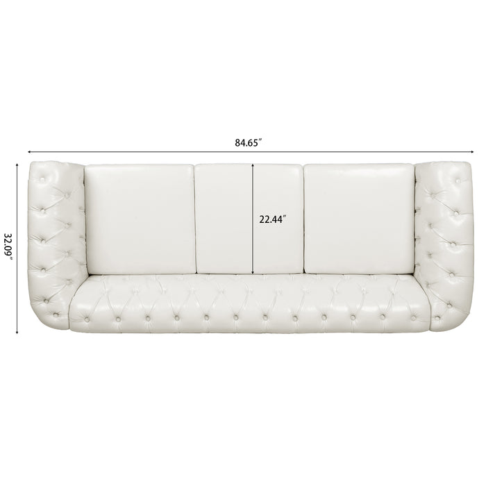 Rolled Arm Chesterfield 3 Seater Sofa - White