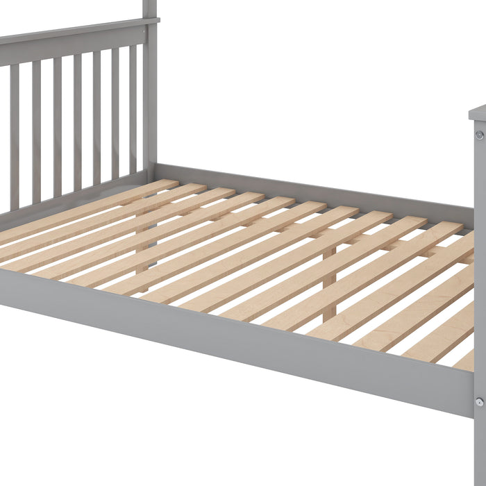 Twin over Full Stairway Bunk Bed with Storage - Gray