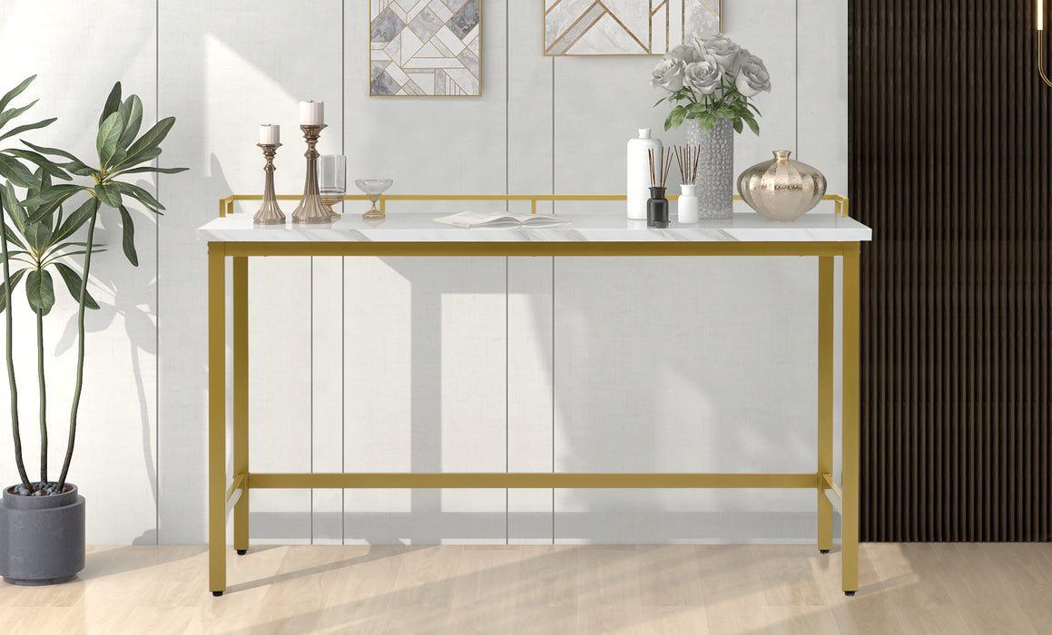 4-Piece Modern Counter Height Extra Long Console Dining Table Set - Gold + Beige