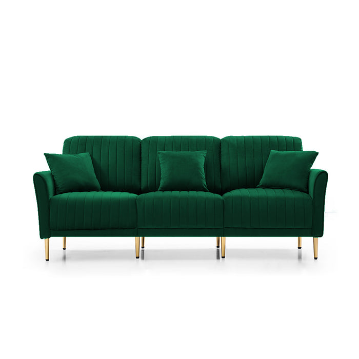 Upholstered Velvet Sofa With Reversible Cushions - Green