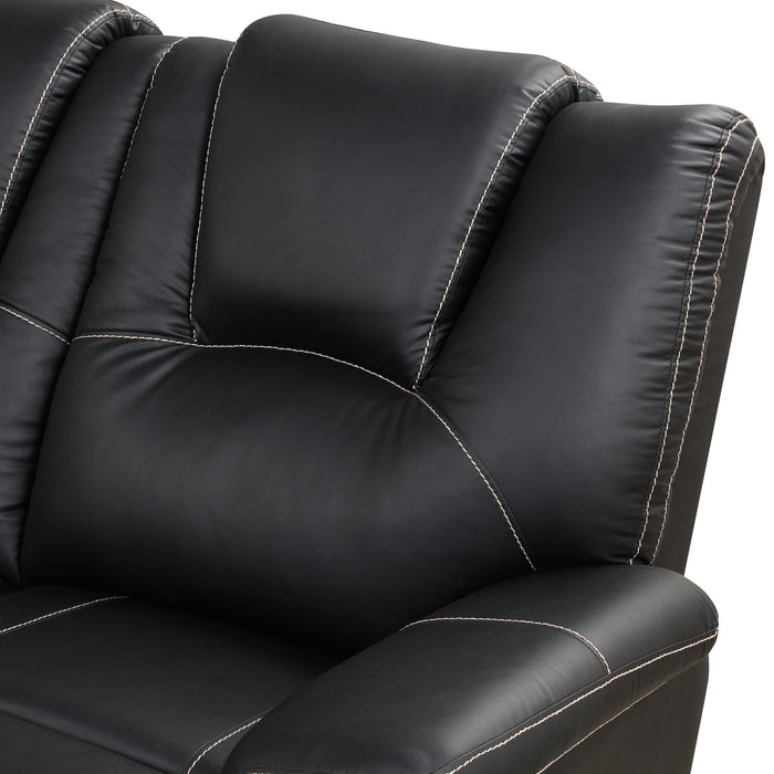 Modern Faux Leather Manual Reclining with Center Console & LED Light - Black