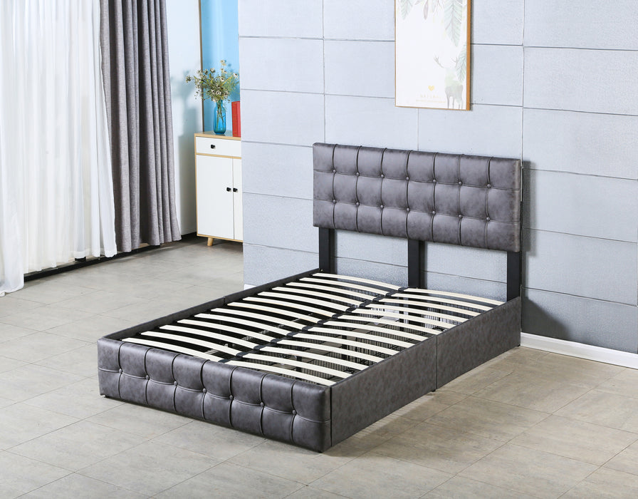 Hot Sale Queen Size Dark Grey Upholstered Platform Bed Frame  with Storage Drawers