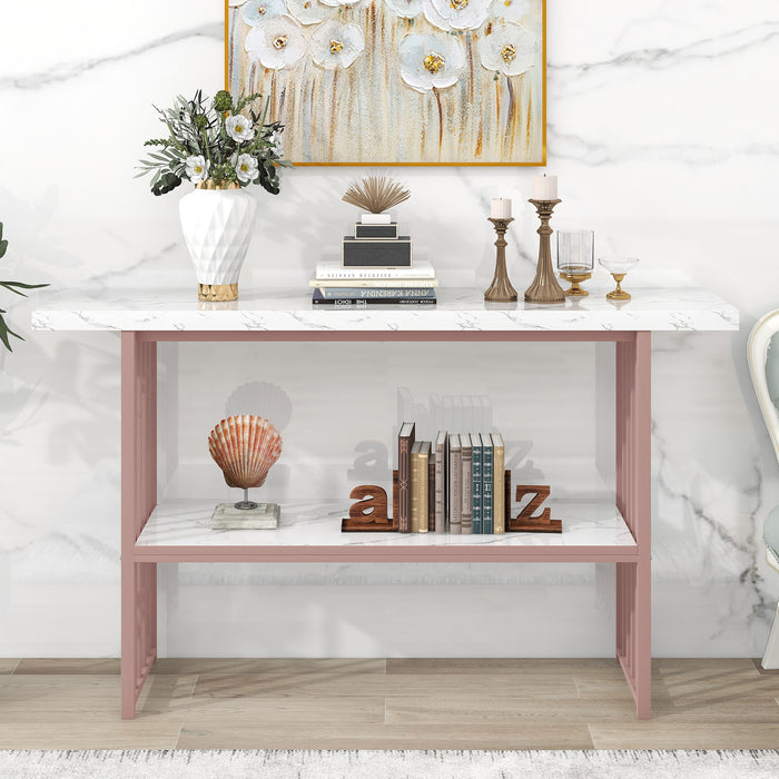 Modern Console Entryway Table Entryway, Hallway, Living Room - Pink + White