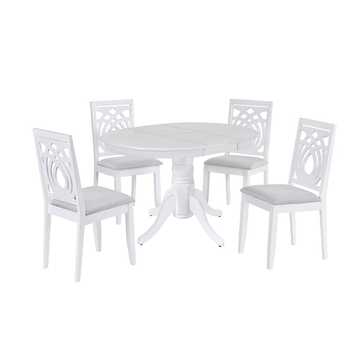 5-Piece Mid-Century Extendable Round Dining Table Set - White