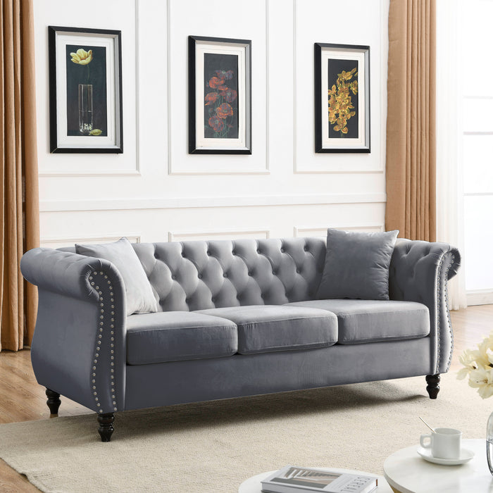 Chesterfield  Velvet Sofa - Grey