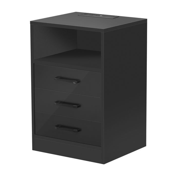 Nightstand with 3 Drawers and USB Charging Ports,Wireless Charging and Remote Control LED Light-Blac, k