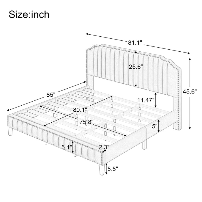 Modern Velvet Curved Upholstered Platform Bed ,  Green (King)