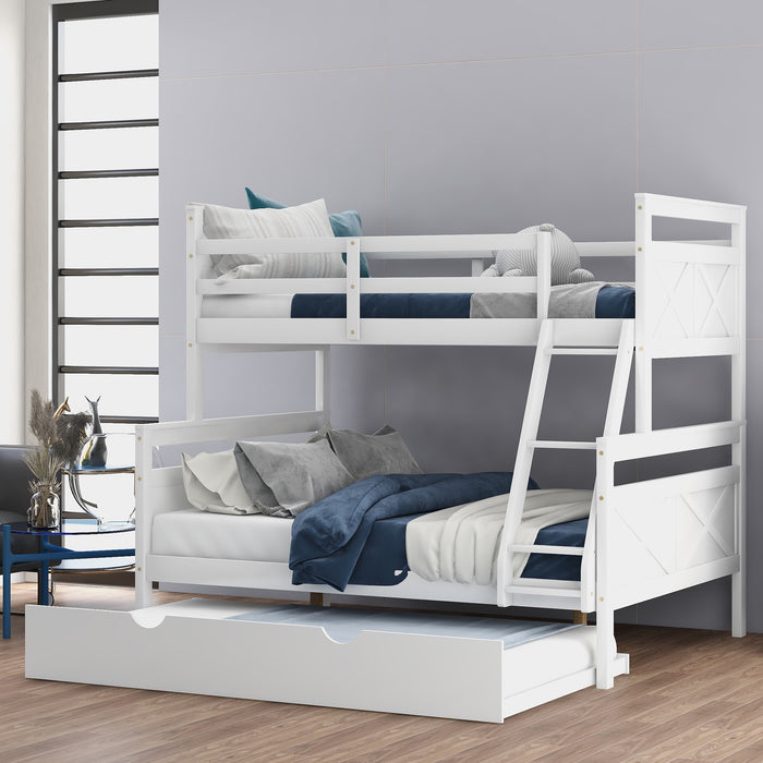 Twin over Full Bunk Bed with Ladder -  White