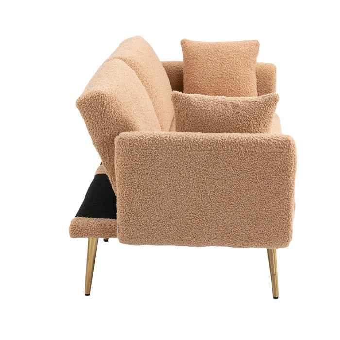 Modern  Velvet  Sofa Futon - Camel Teddy