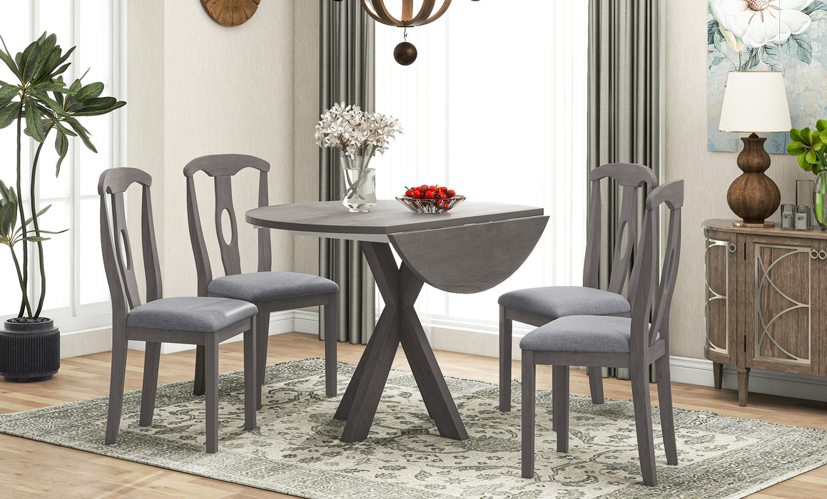 5-Piece Rustic Farmhouse  Wood Round Dining Table Set -Grey