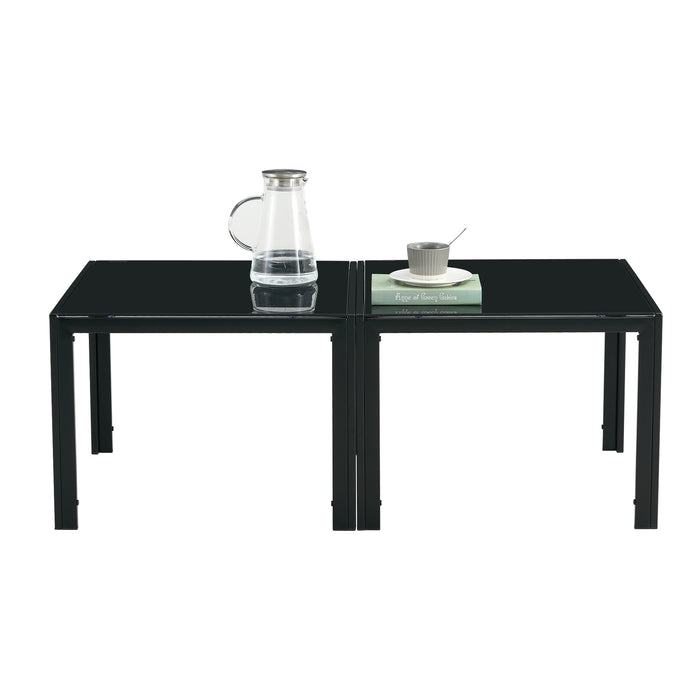 Coffee Table Set of 2, Square Modern Table with Tempered Glass Finish - Black