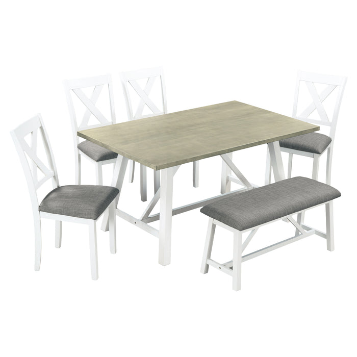 6-Piece Dining Table Set - White + Gray