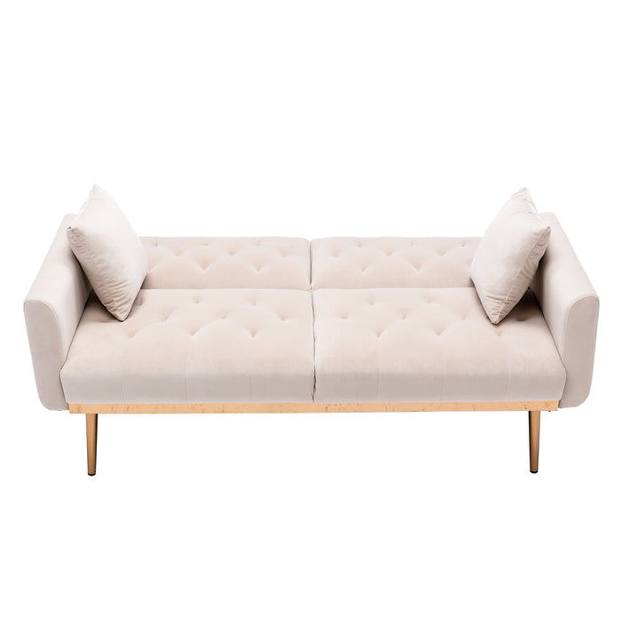 Velvet loveseat with rose gold metal feet