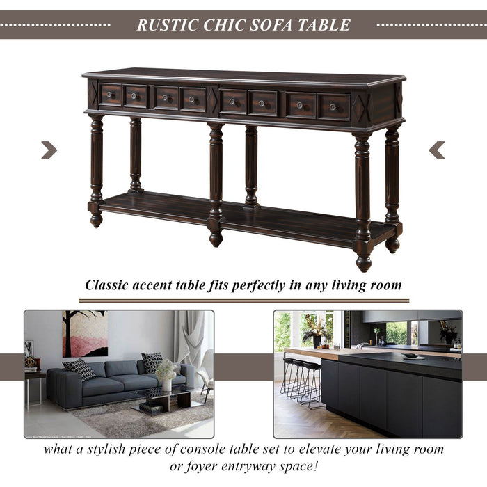 Retro Console Entryway Table - Distressed Black