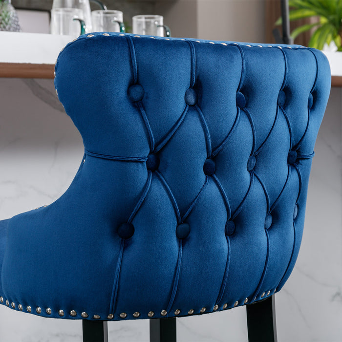 Contemporary Velvet Upholstered Wing-Back Barstools, Set of 2 (Blue)