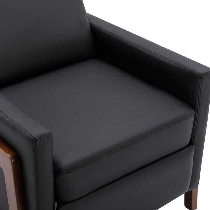 Set of 2 - Framed PU Leather Recliner Chair - Black