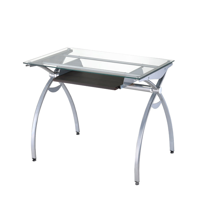 Contempo Clear Glass Top Computer Desk with Pull Out Keyboard Panel, Clear