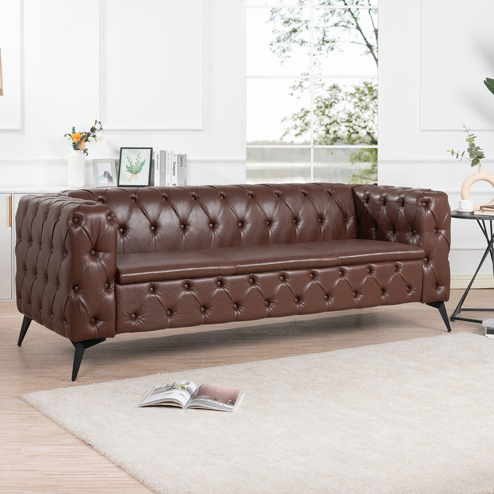 Traditional  Square Arm, removable cushion 3 seater Sofa - Brown