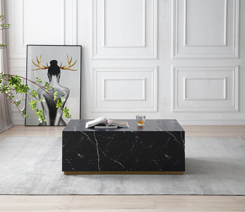 Stylish Black Marble MDF Coffee Table Low Gloss for Living Room/Leisure Area - Matt Black