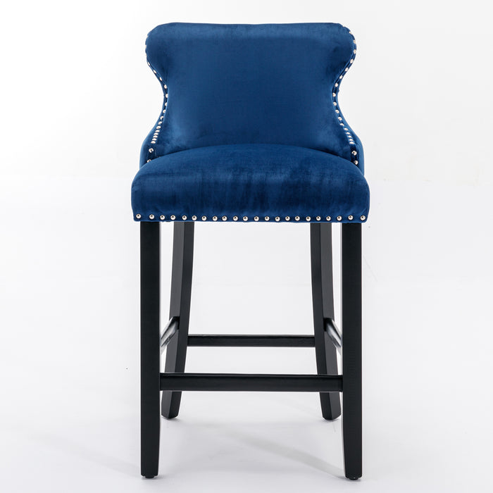 Contemporary Velvet Upholstered Wing-Back Barstools, Set of 2 (Blue)