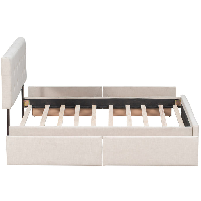 Upholstered Platform Storage Bed, Queen Size (Beige)