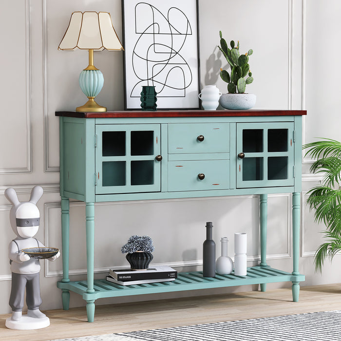 Farmhouse Console Table with Bottom Shelf - Retro Green