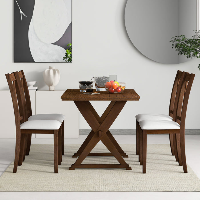 5-Piece Mid-Century Wood Dining Table Set - Antique Brown