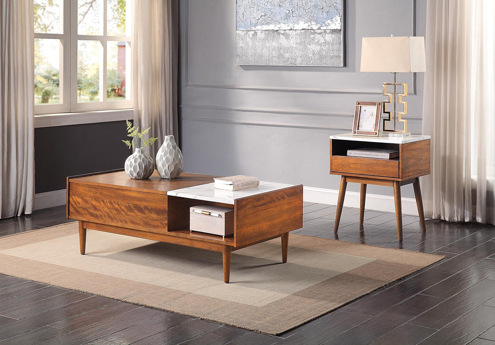 Modern Lift Top Coffee Table with Faux Marble Top - Brown MIx