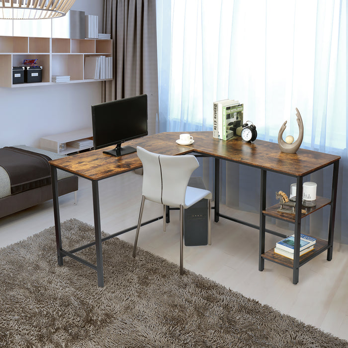 L Shaped Corner Computer Desk, Rustic Brown