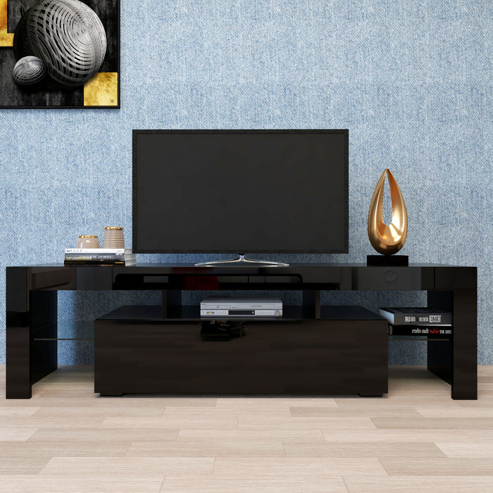 Modern Black TV Stand, w/Remote Control Lights