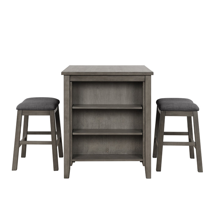 3-Piece Dining Table with Padded Stools - Dark Gray