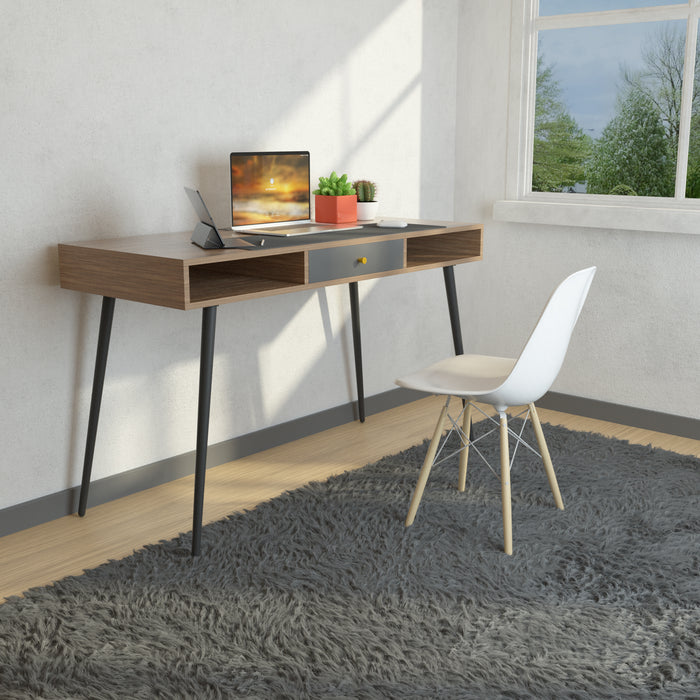 Mid Century Desk with USB Ports and Power Outlet - Walnut