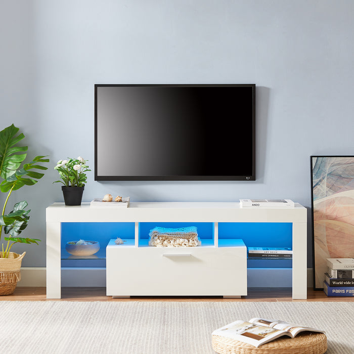 White morden TV Stand with LED Lights-WHITE