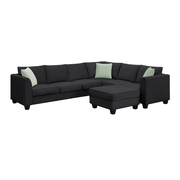 7 Seats Modular Sectional Sofa with Ottoman - Black