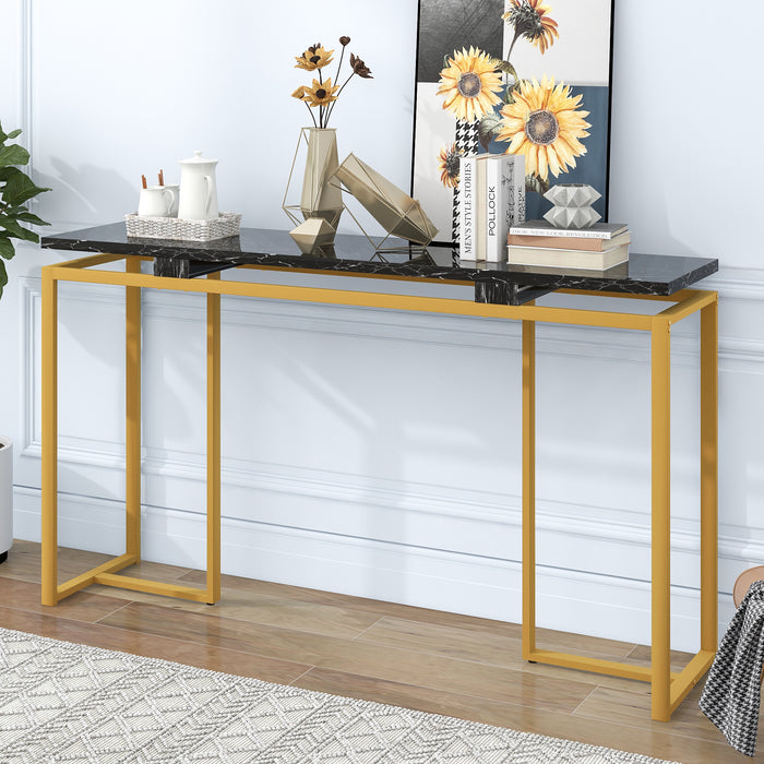 Modern Console Entryway Table for Entryway, Hallway, Living Room - Golden + Black