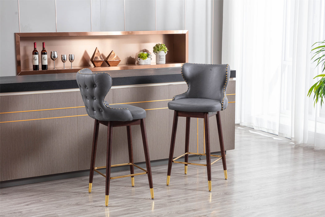 Modern Leatherier Fabric barstool chairs, Set of 2 (Dark Gray)