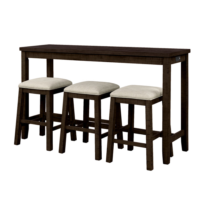 4- Pieces Counter Height Table with Fabric Padded Stools - Brown