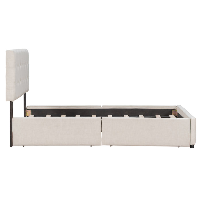 Upholstered Platform Storage Bed, Queen Size (Beige)